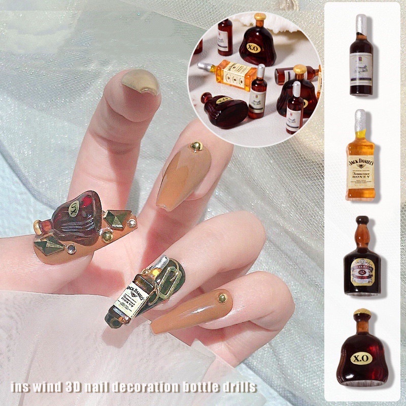 phụ kiện charm chai xo gắn móng tay nail túi 12 cái