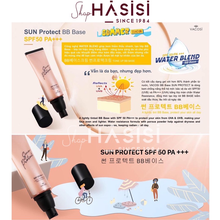 😍😍😍Kem Chống Nắng & Lót Trang Điểm VACOSI - Tone Up BB Base Sun Protect SPF50/PA+++ 45ml