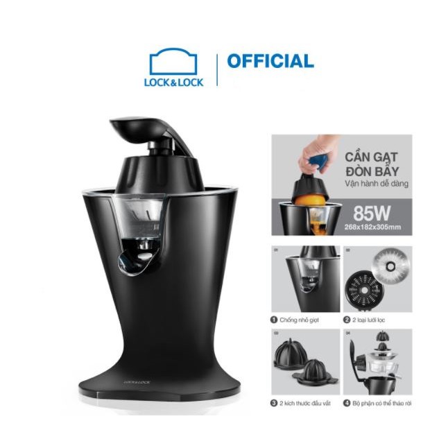 Máy vắt cam Lock&Lock Handle Citrus Juicer EJJ256BLK (230V~, 50Hz, 85W - Màu đen) - Hàng chính hãng