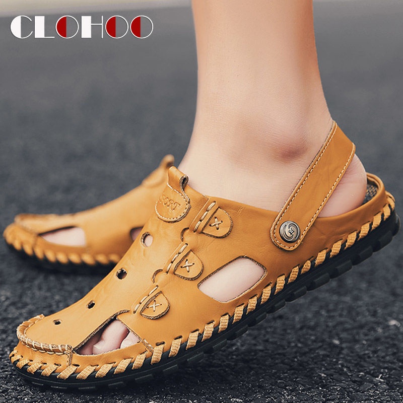 Xăng đan Da Thật Đế Mềm Đục Lỗ Thoáng Khí Đa Năng Cho Nam