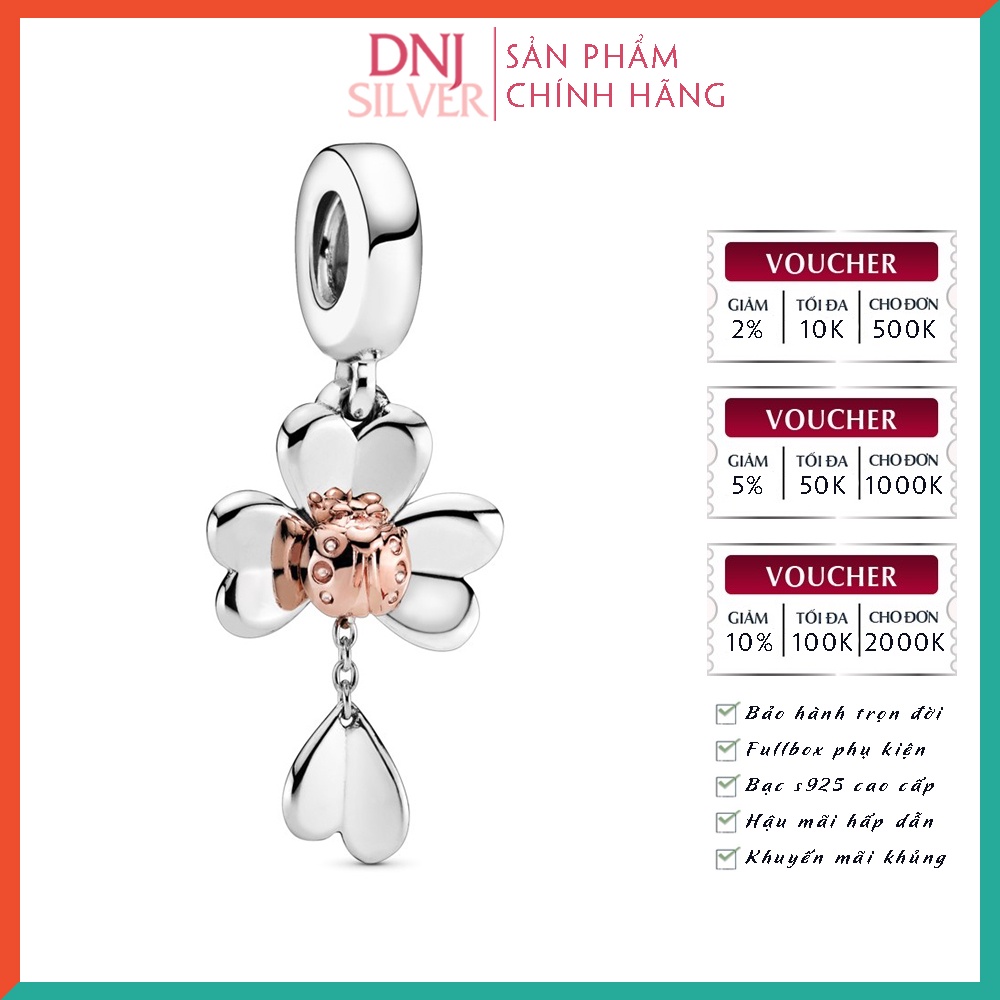 Charm bạc 925 cao cấp, hàng chuẩn bạc - Charm Clover &amp; Ladybird thích hợp để mix vòng tay charm - DN238