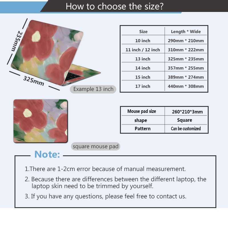 DIY Same Pattern Mouse Pad Laptop Sticker Laptop Skin Flower Cover Art Decal 12/13/14/15/17-inch for MacBook/HP/Acer/Dell/ASUS/Lenovo Laptop Decoration