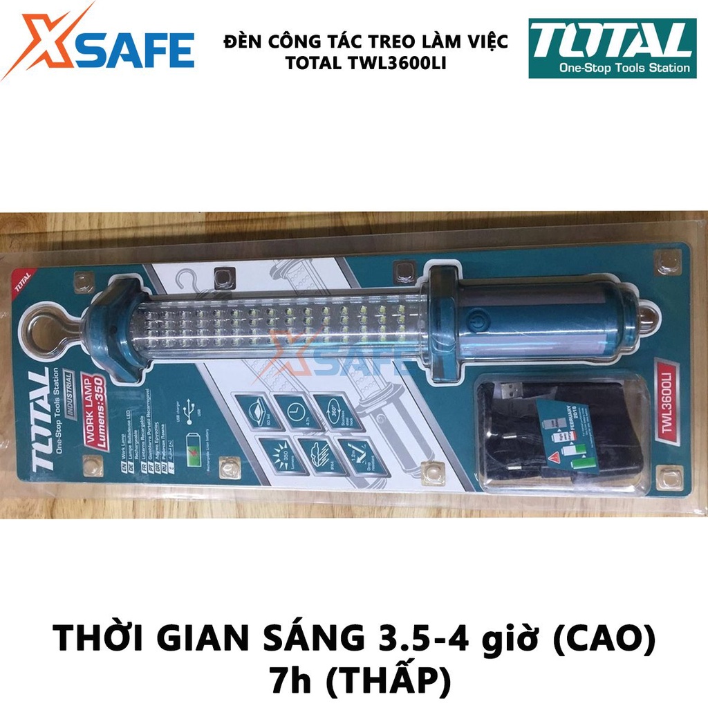 Đèn treo làm việc TOTAL TWL3600LI dùng pin dạng treo pin Li-polymer 3.7V/3600mAH, 3 chế độ sáng - chính hãng