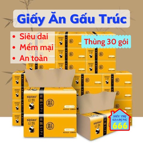 [Thùng 30 gói] Giấy ăn gấu trúc  Giấy gấu trúc Sipiao chính hãng mềm mại không chất tẩy trắng an toàn khi sử dụng