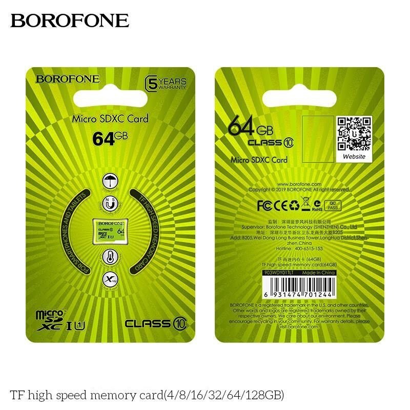 Thẻ nhớ microSDHC Borofone 8GB/ 16GB / 32GB / 64GB C10 U1 90MB/s - Hãng phân phối chính thức