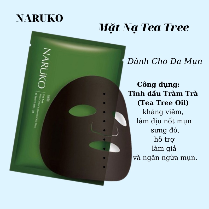 Mặt Nạ Trà Tràm Naruko Dành Cho Da Mụn Hộp 8 Miếng