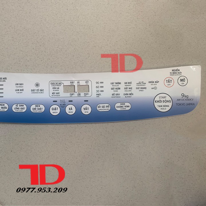 Tem bảng điều khiển Máy Giặt TOSHIBA DC1300 và DC1000, Tem mặt phím TOSHIBA DC1300 và DC1000