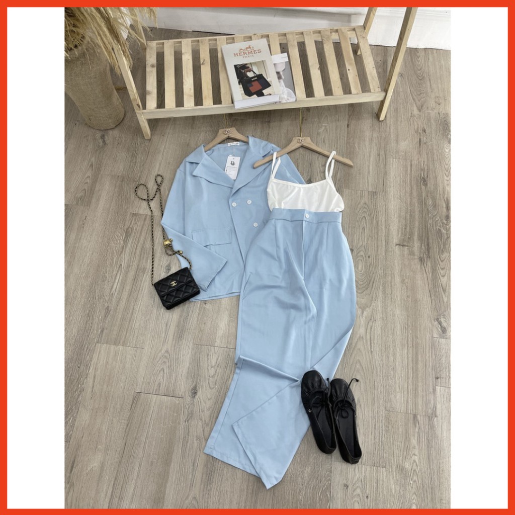 Sale Set Vest 3 Món NAVIA Cực Xinh, Áo Vest Blazer Mix Quần Tây Baggy Kèm Áo 2 Dây Thiết Kế Thanh Lịch Công Sở, Đi Làm G