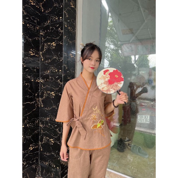 Bộ nữ đi chùa chéo nơ vải tixi
