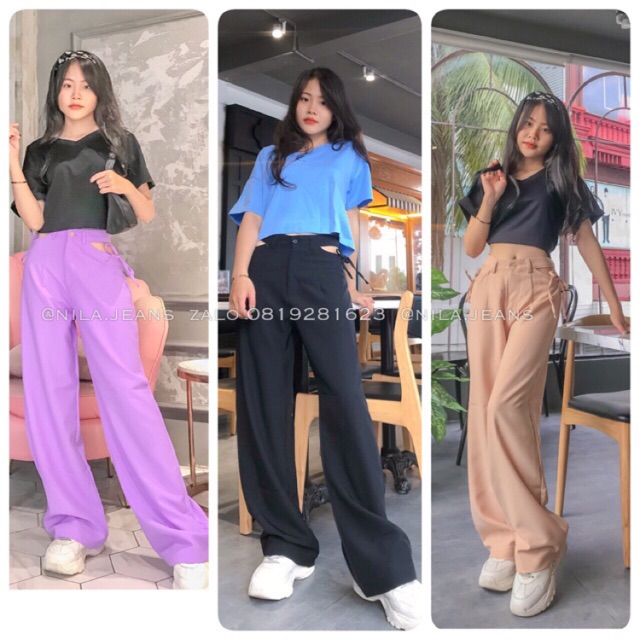 [clip thật] Quần ống rộng cut eo siêu sexy mà không phô phang