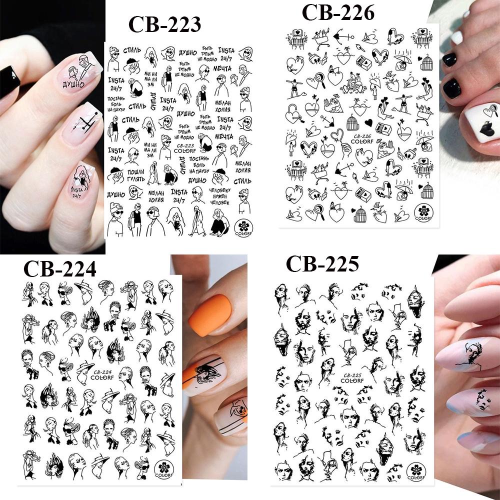 ღOKDEALSღ Adhesive Decals Nail Art Decorations Valentine Abstract Nail Stickers Line Love Geometric DIY Manicure 3D Black