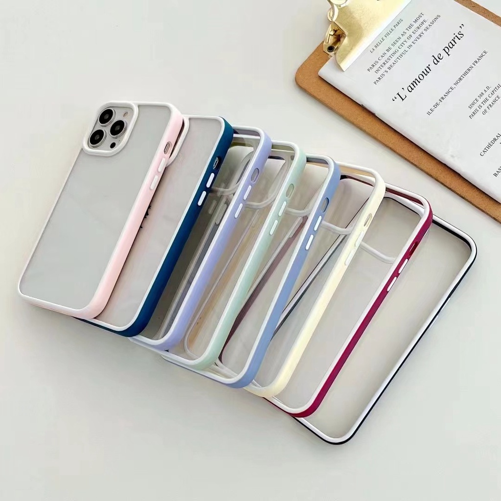 Sang Trọng Ốp Điện Thoại iPhone 11 12 13 Pro MAX X XS MAX XR 7 8 plus case ốp lưng điện thoại iphone 13 promax Cứng Viền silicon Dẻo Trong Suốt Màu Macaron Chống Sốc Cho