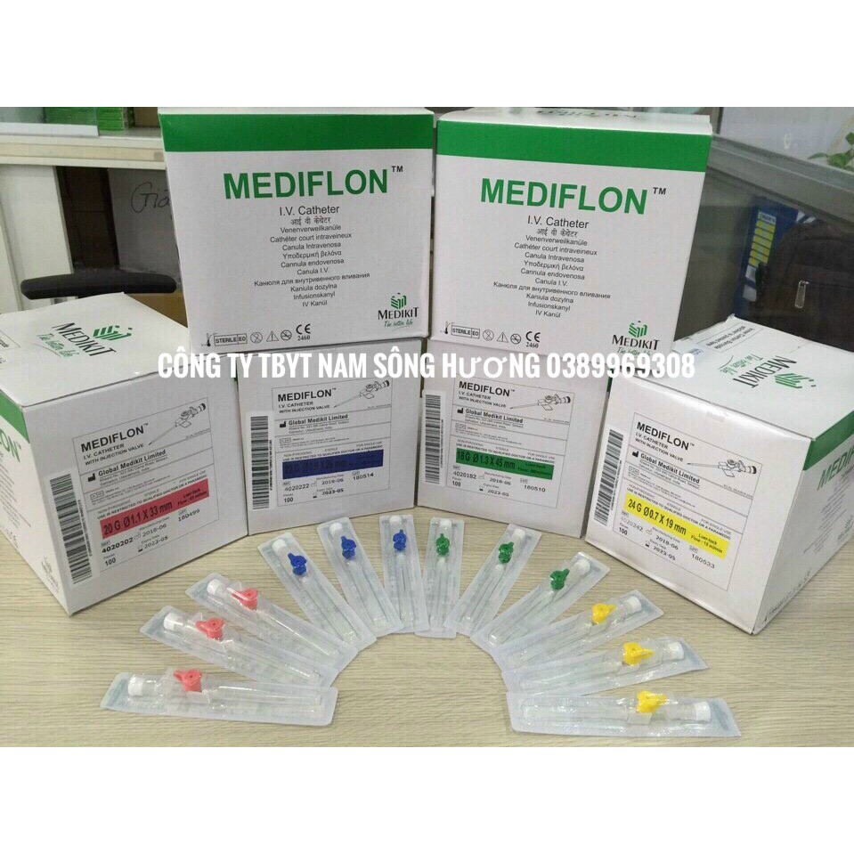 HỘP 100 CÂY KIM LUỒN TĨNH MẠCH KIM LUỒN CATHETER tiêm truyền tĩnh mạch MEDIFLON MEDIKIT ẤN ĐỘ 14G 16g 18G 20g 22g 24g 26