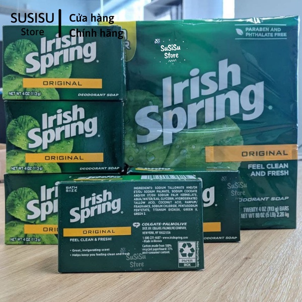 Xà bông cục Irish Spring Deodorant Soap Original / Xà bông tắm thơm Spring Mỹ