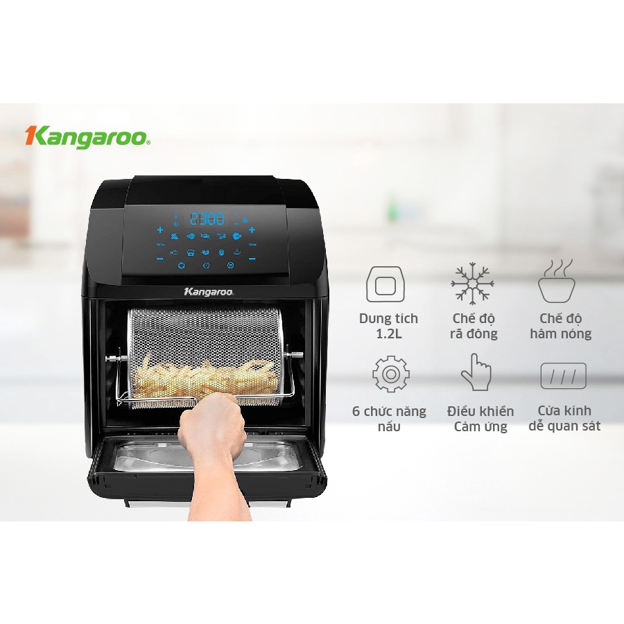 Lò chiên không dầu 12L Kangaroo KG12AF5A - 1500W - cho gia đình 7-10 người - 10 chế độ nấu cài đặt sẵn