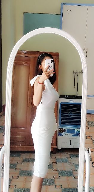 Váy trắng body lệch vai V1147-DVC- Huyền Anh shop - siêu rẻ- siêu chất