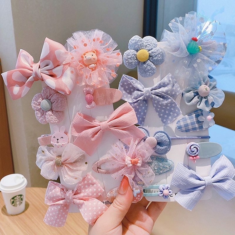 Set 10 Kẹp Tóc Hình Nơ / Trái Cây / Bông Hoa Nhiều Màu Sắc Phong Cách Công Chúa Ngọt Ngào