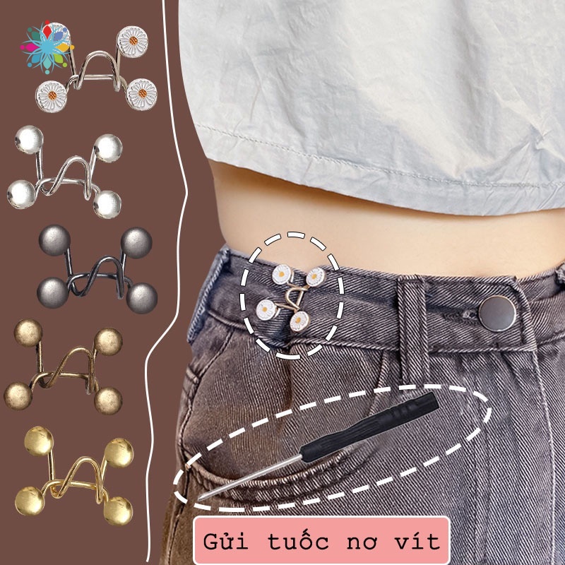 Bộ 4 Nút Bấm Thu Nhỏ Lưng Quần Jean Không Đinh Vít Có Thể Điều Chỉnh YKT
