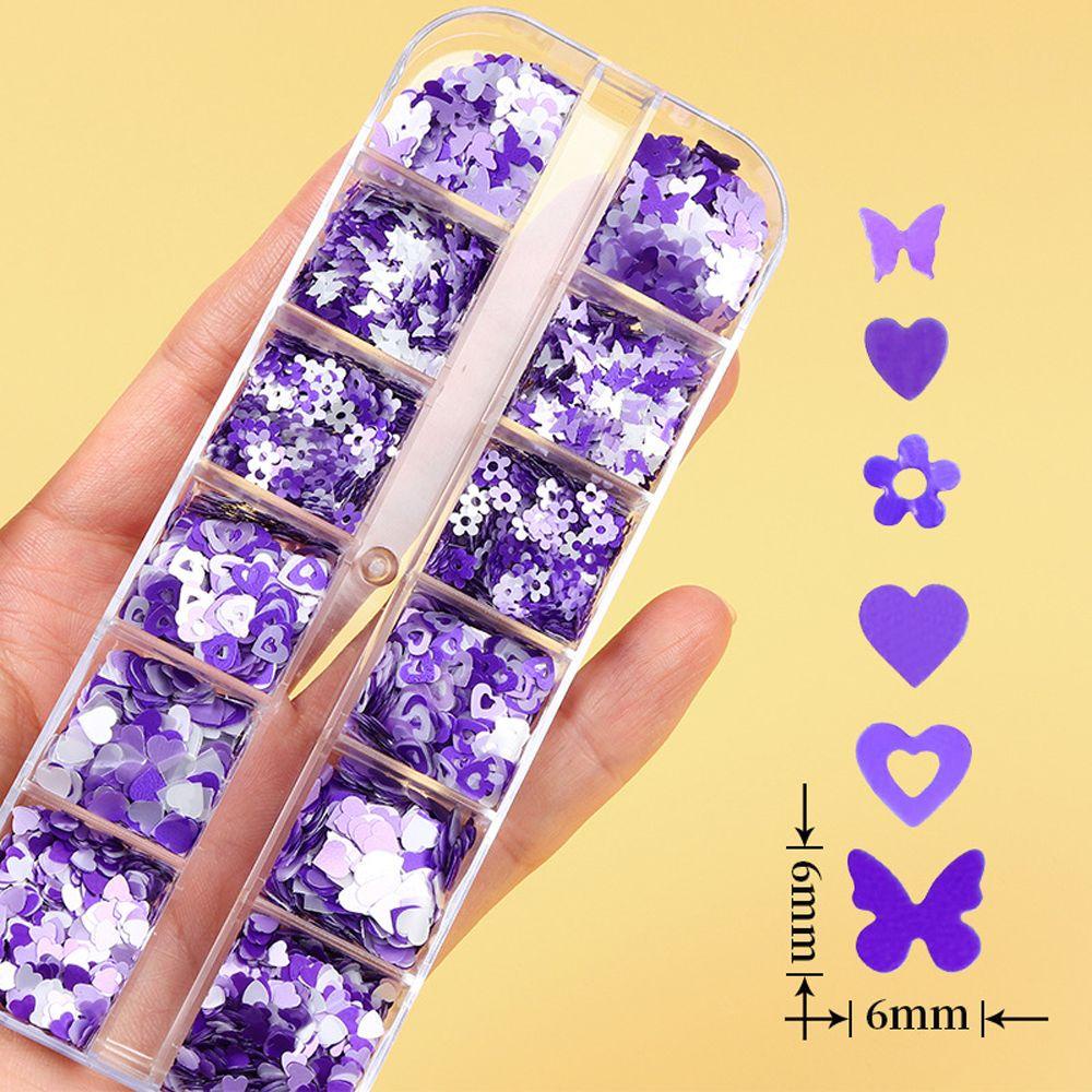 Phụ Kiện Trang Trí Móng Tay Hình Trái Tim / Hoa / Bướm Lấp Lánh Xinh Xắn DIY