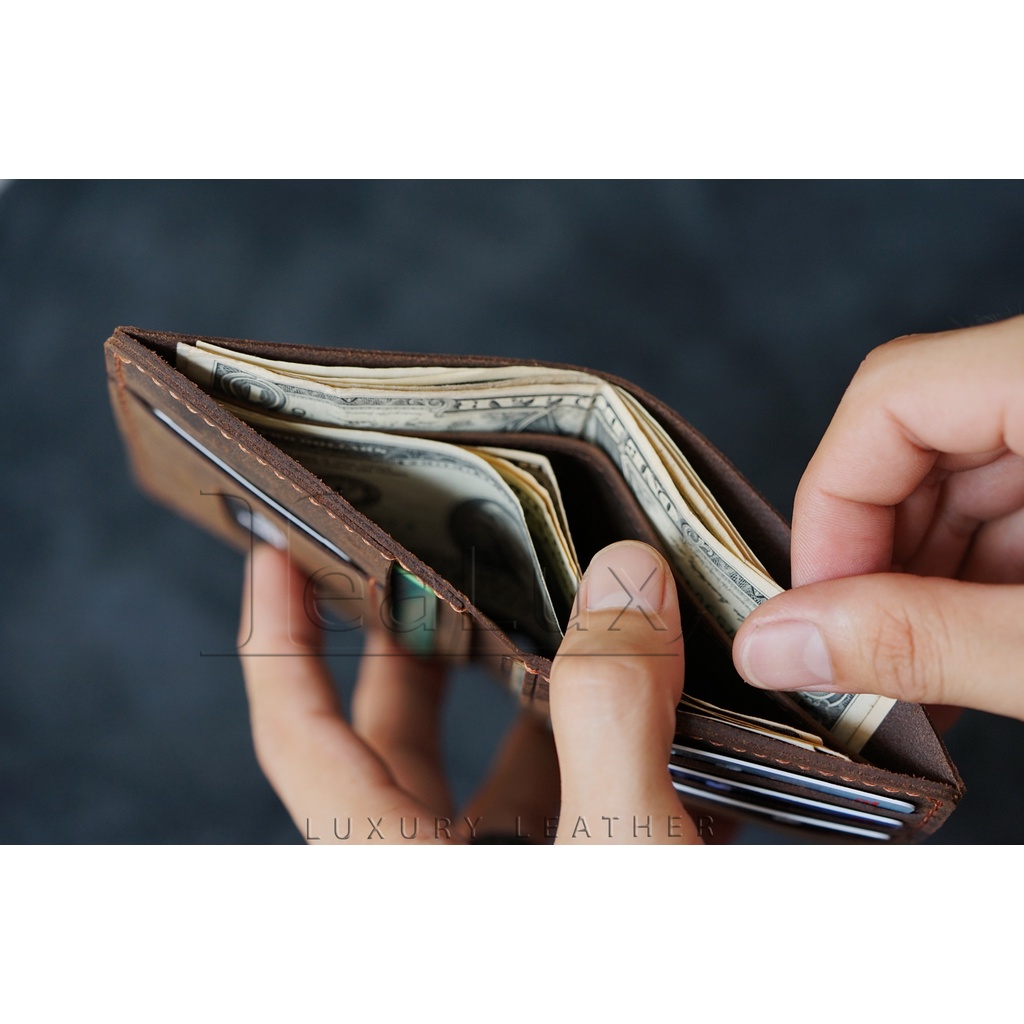 Ví Đứng Da Sáp Đựng Giấy Tờ Cũ Handmade LEALUX The Stand Wallet