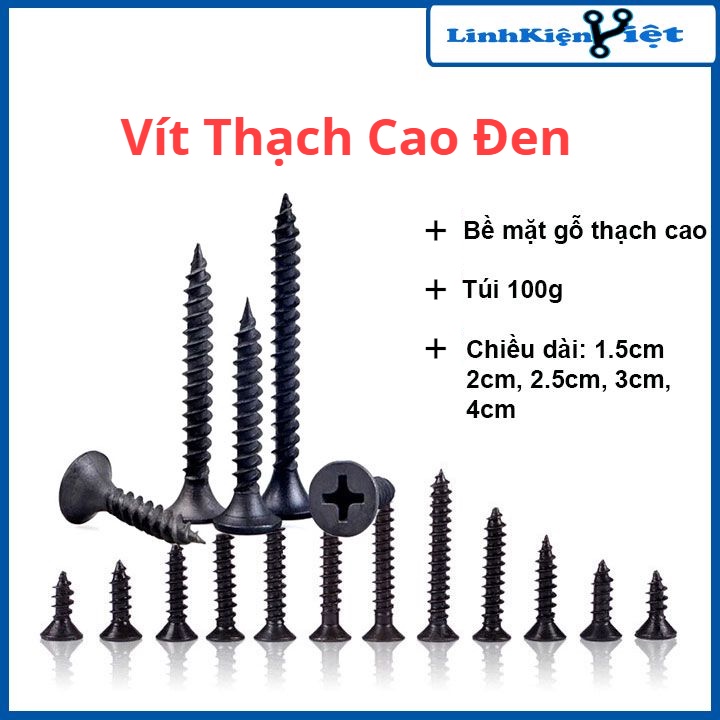Vít gỗ, vít thạch cao màu đen  chiều dài 1.5cm/2cm/2.5cm/3cm/4cm
