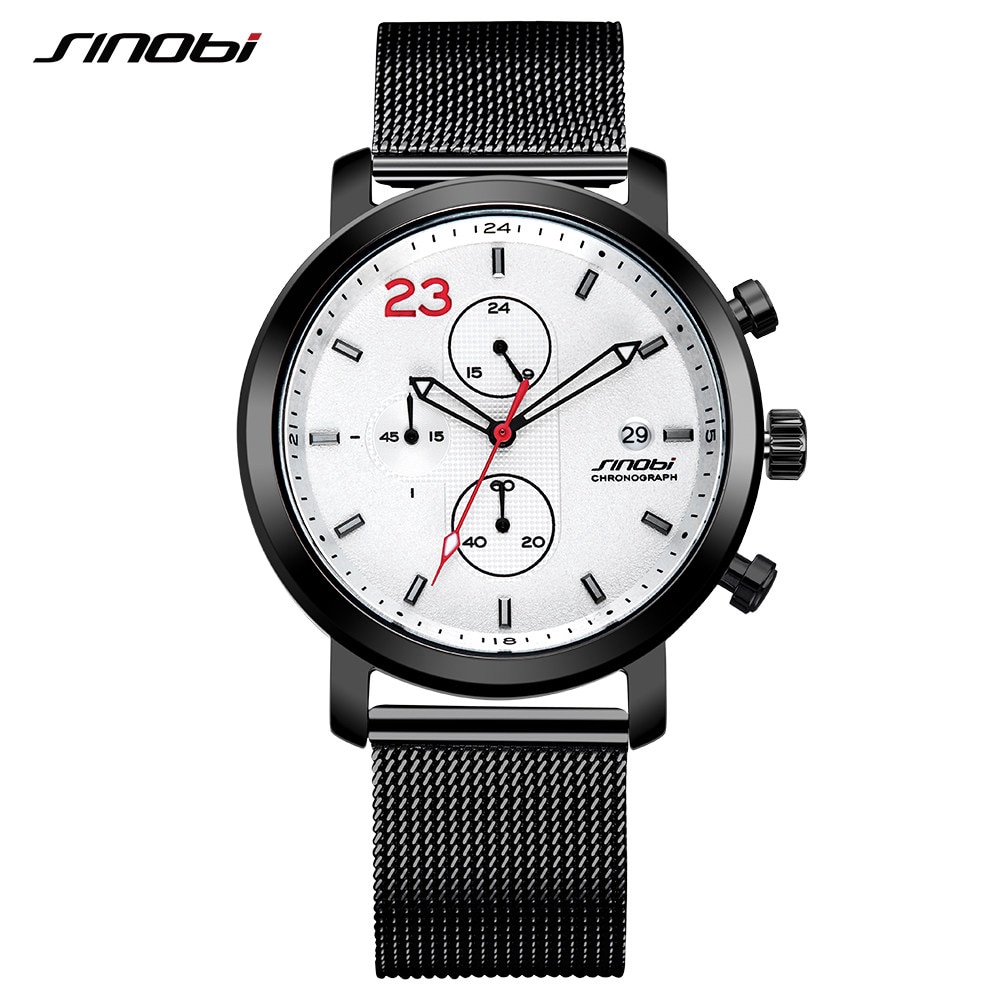 Đồng Hồ Đeo Tay SINOBI Bằng Inox Hiển Thị Lịch Thể Thao Đơn Giản Dành Cho Nam
