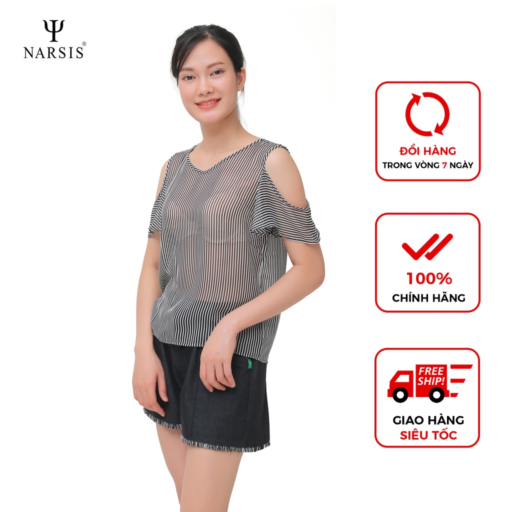 Áo nữ kiểu xuyên thấu kẻ đen NARSIS L9020