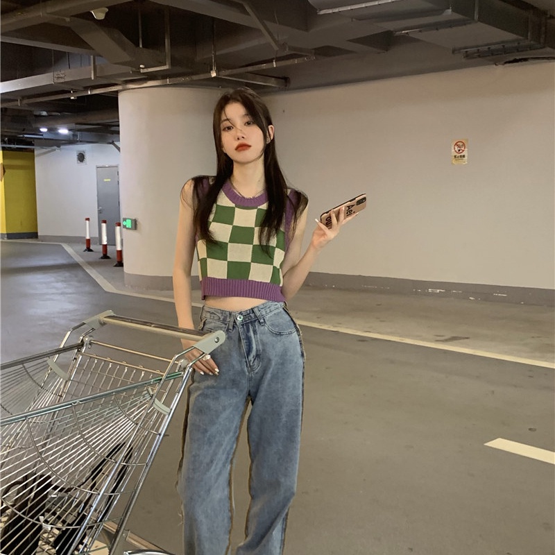 SUXI Áo Tank Top Hai Dây Dáng Ôm Kẻ Sọc Ca Rô Thời Trang Mùa Hè Quyến Rũ Cho Nữ