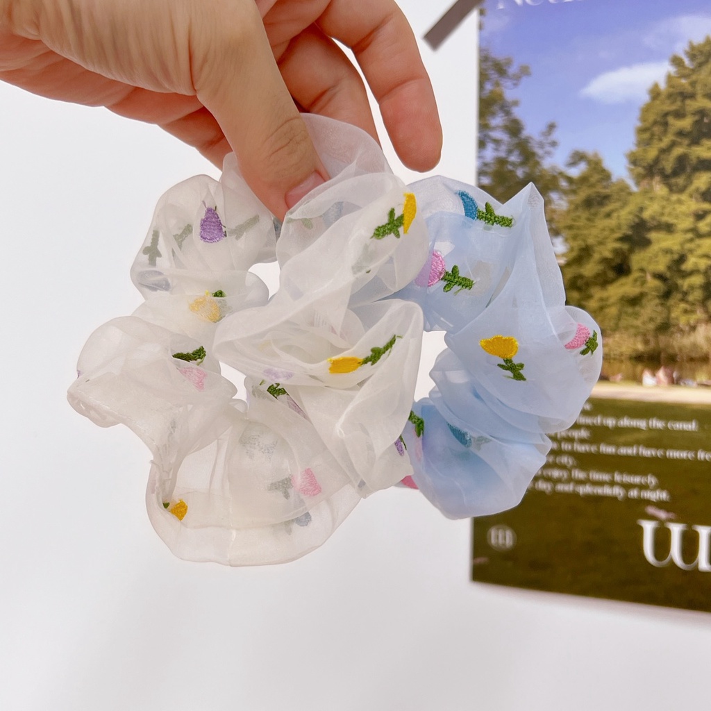 Dây cột tóc vải scrunchies nhiều hoa xinh xắn phong cách Hàn Quốc DXX