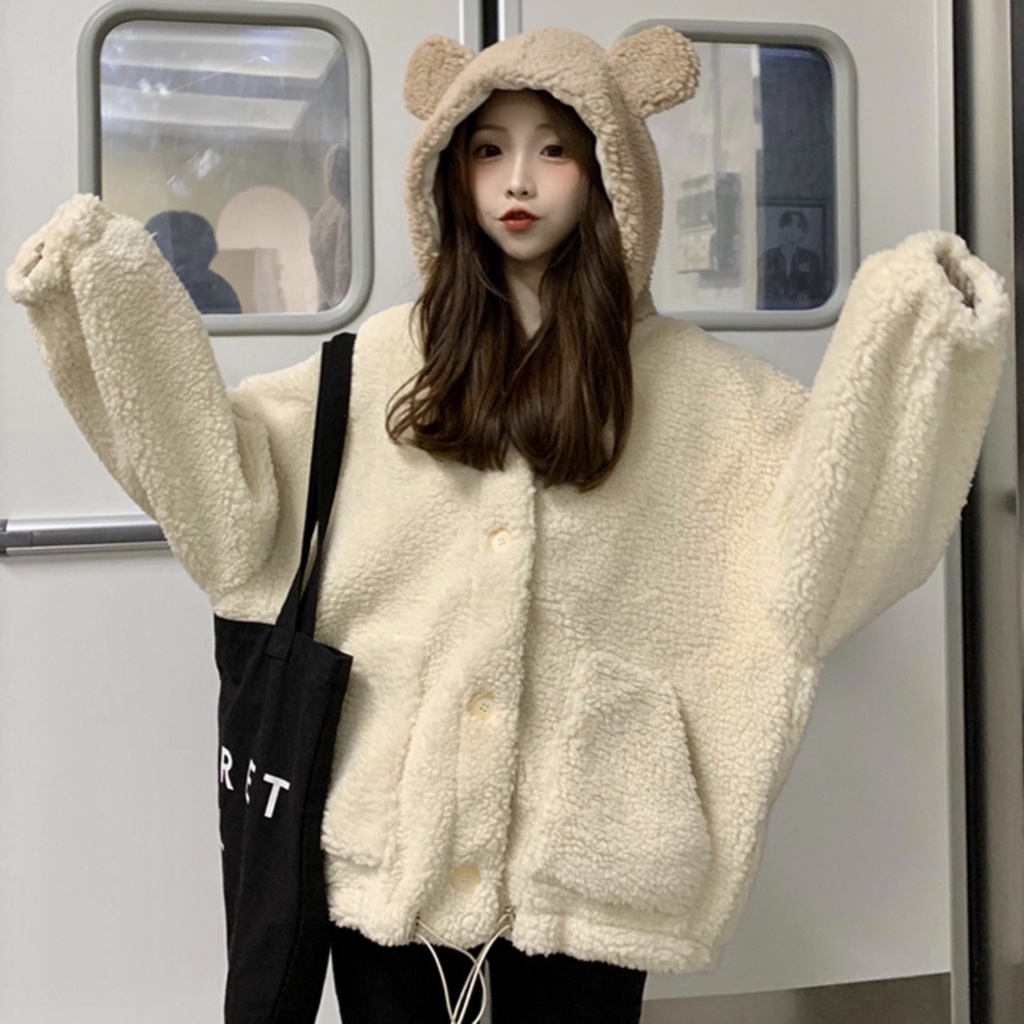 Áo khoác lông cừu nữ form rộng, HÀNG 2 LỚP_áo khoác lông đủ size S,M,L bao hàng loại 1,