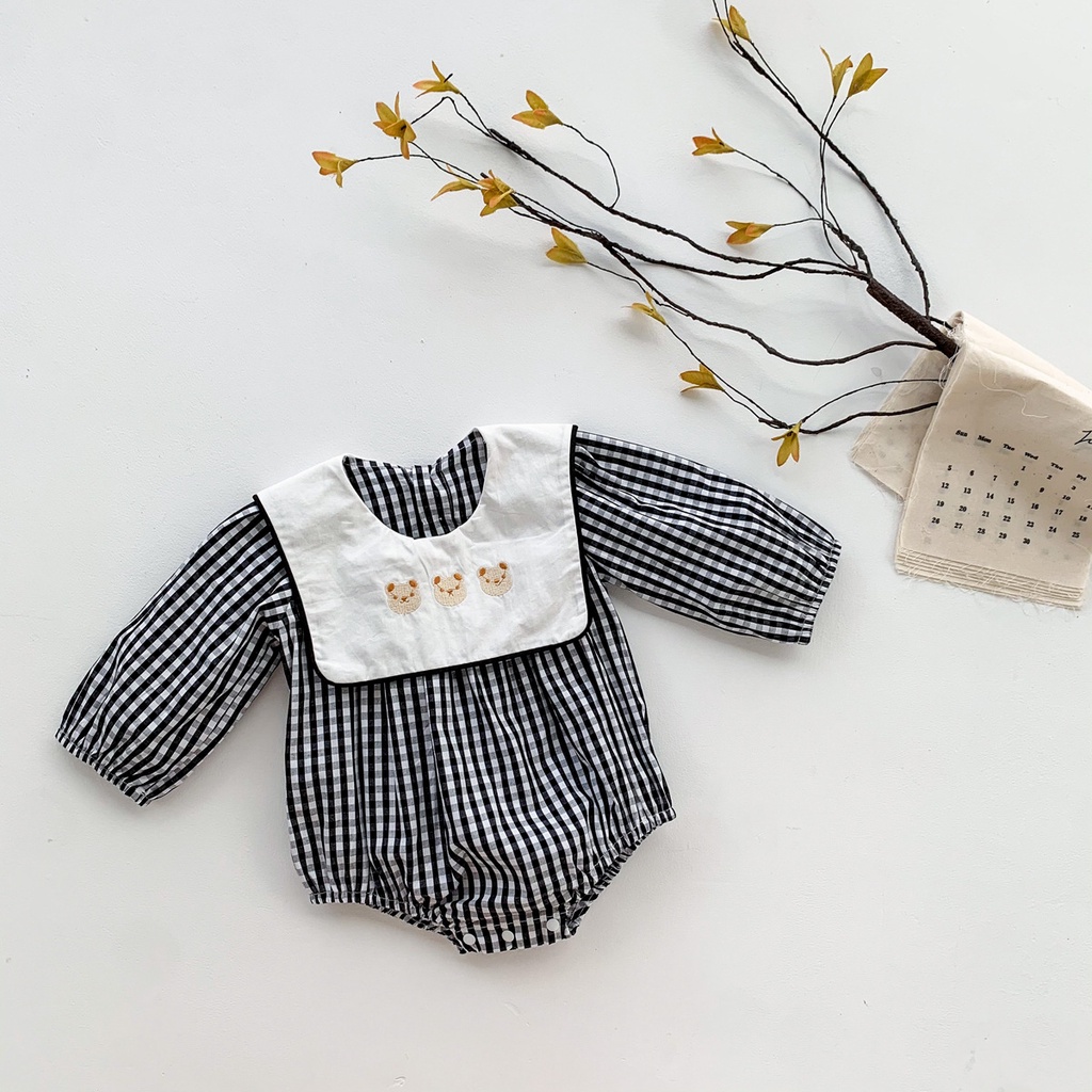 Bộ áo liền quần in hình gấu dễ thương dành cho bé gái 0-2 tuổi