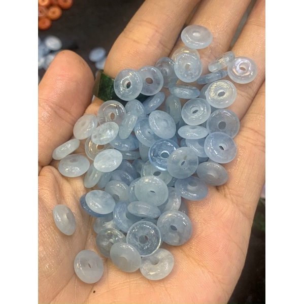 Vòng đeo tay dây cáp Đồng Xu mix Đồng Điếu đá Aqua