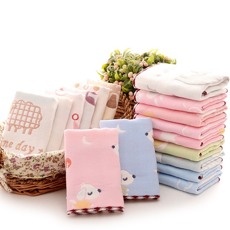 Khăn mặt cotton cho bé 6 lớp bo viền, in hình kute Bunakids KS03