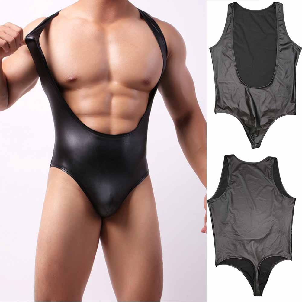 Bộ đồ lót áo liền quần bằng da giả thời trang quyến rũ cho nam