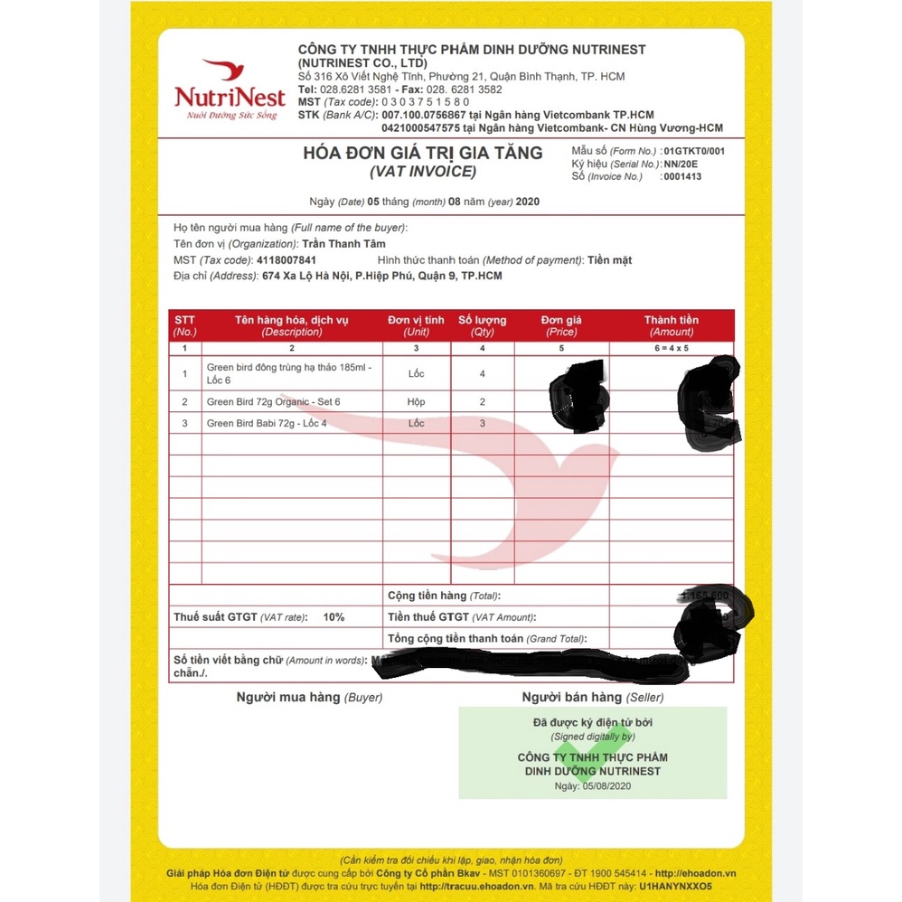 Nước Yến Green Bird Cho Trẻ Em Hương Vani hiệu NUTRI NEST