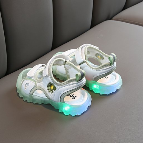 Giày sandal phối lưới đế mềm có đèn LED họa tiết hoa dễ thương cho bé gái