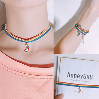 Bộ vòng tay + vòng cổ + vòng tay màu cầu vồng độc đáo thời trang