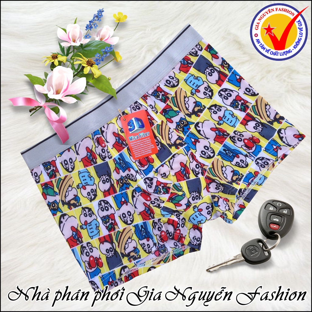 Combo 5 quần Boxer thun lạnh, Quần sịp đùi nam in hoạ tiết hoạt hình độc đáo