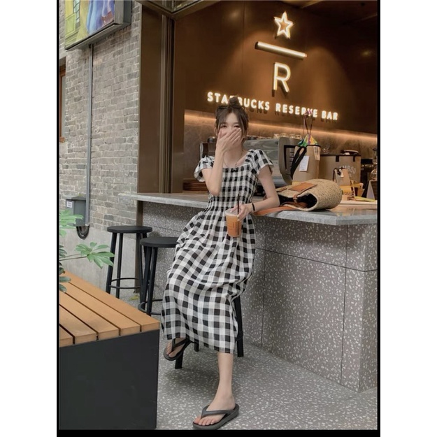 Đầm Caro Thiết Kế Dáng Suông Vải Kate Mềm Mịn Xếp Ly Eo Tôn Dáng Dịu Dàng Ulzzang Cute Hàn Quốc Hot Trend Mới