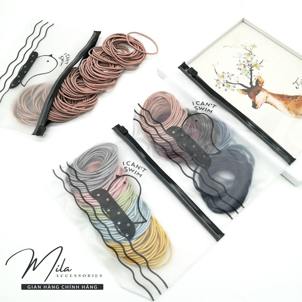 Dây buộc tóc vải cute Hàn Quốc MILA D102 ❤️SET 100 DÂY❤️ chun đơn cực bền co giãn thoải mái kèm túi Zip Mila Accessories