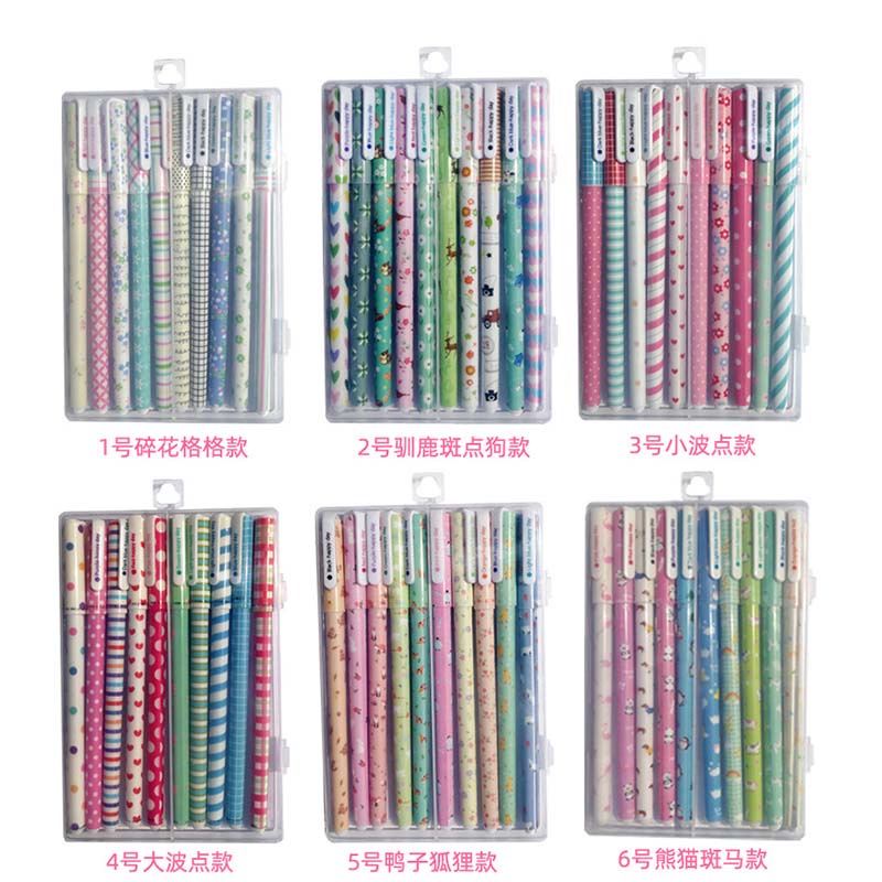 Bộ 10 Bút Mực gel In Họa Tiết Hoa Dễ Thương Tiện Dụng