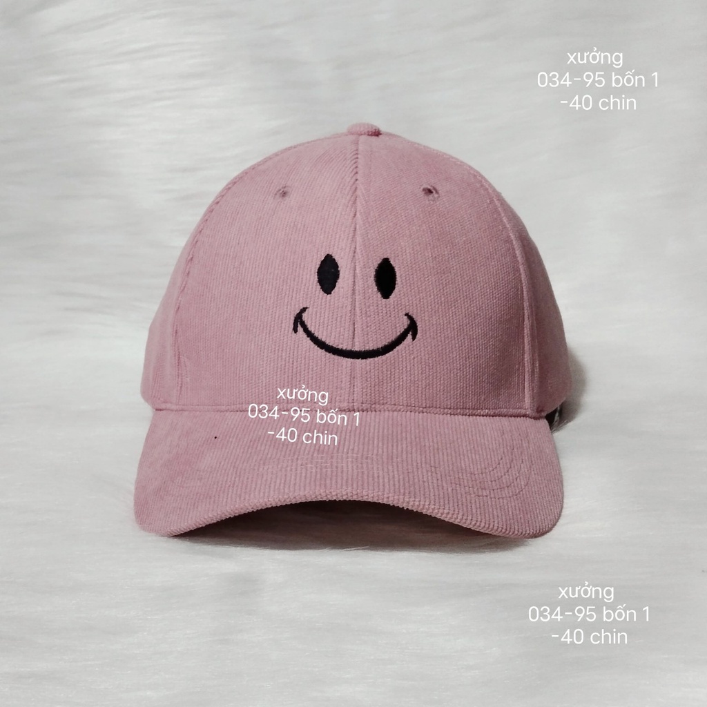 Mũ lưỡi trai thêu MẶT CƯỜI CUTE Nón kết chất nhung cao cấp thời trang form unisex nam nữ sản xuất tại xưởng lớn nhất VN