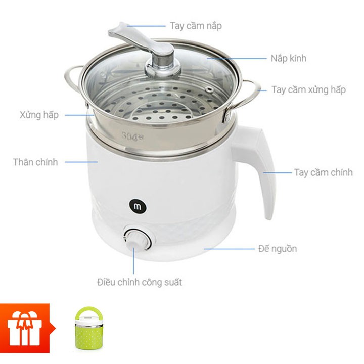 MISHIO-Ca Nấu Đa Năng Mishio MK214 công suất 600W, bảo hành 18 tháng, inox 304