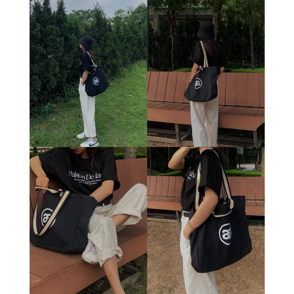 Túi Tote Túi Vải Canvas Thời Trang Nam Nữ Có Dây Kéo Khoá 2 Quai In Logo as Thương Hiệu Lana Official (HQ3420) | BigBuy360 - bigbuy360.vn