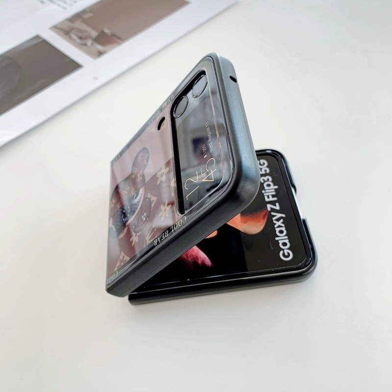 Ốp Điện Thoại Silicon Nắp Gập Mặt Kính Sang Trọng Họa Tiết Chú Gấu Dễ Thương Cho Samsung Z Flip4 Flip3 Z Flip3 5G ZFlip 4 3