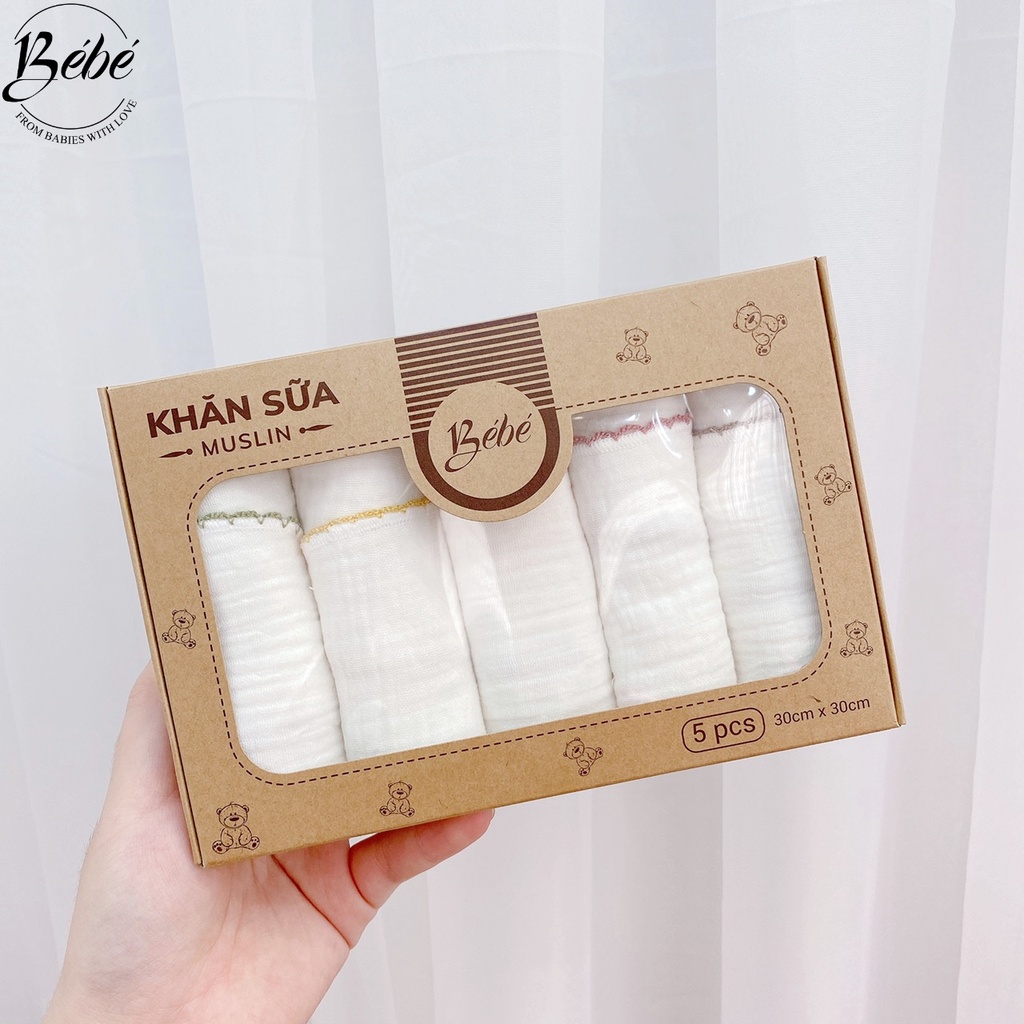 Khăn Sữa Xô BéBé Chất Xô Muslin Thấm Hút Tốt Set 5 Cái Cho Bé