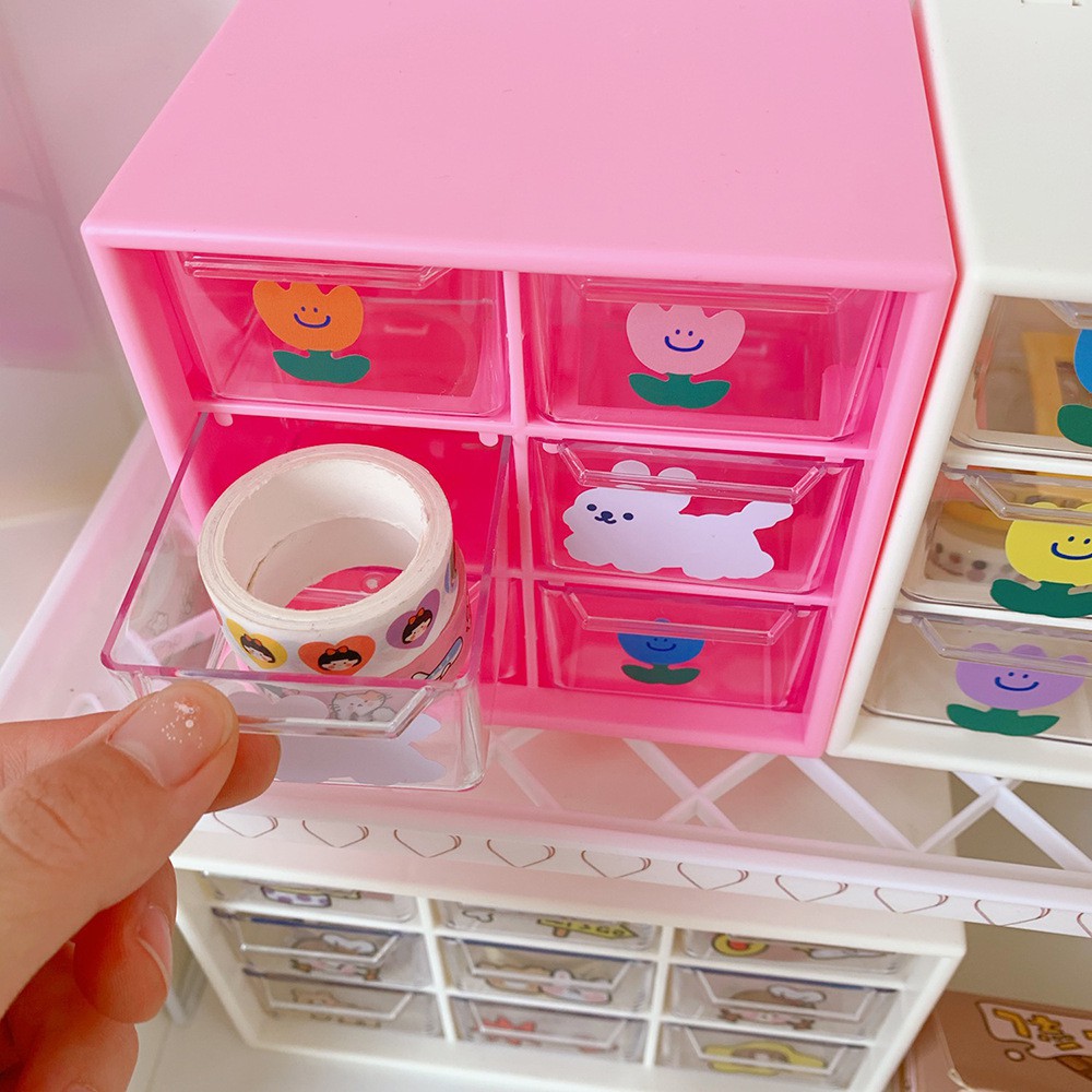 Hộp 6 ngăn kéo, kệ 6 ô mini trang trí bàn học, đựng đồ trang điểm dễ thương Cute Shop