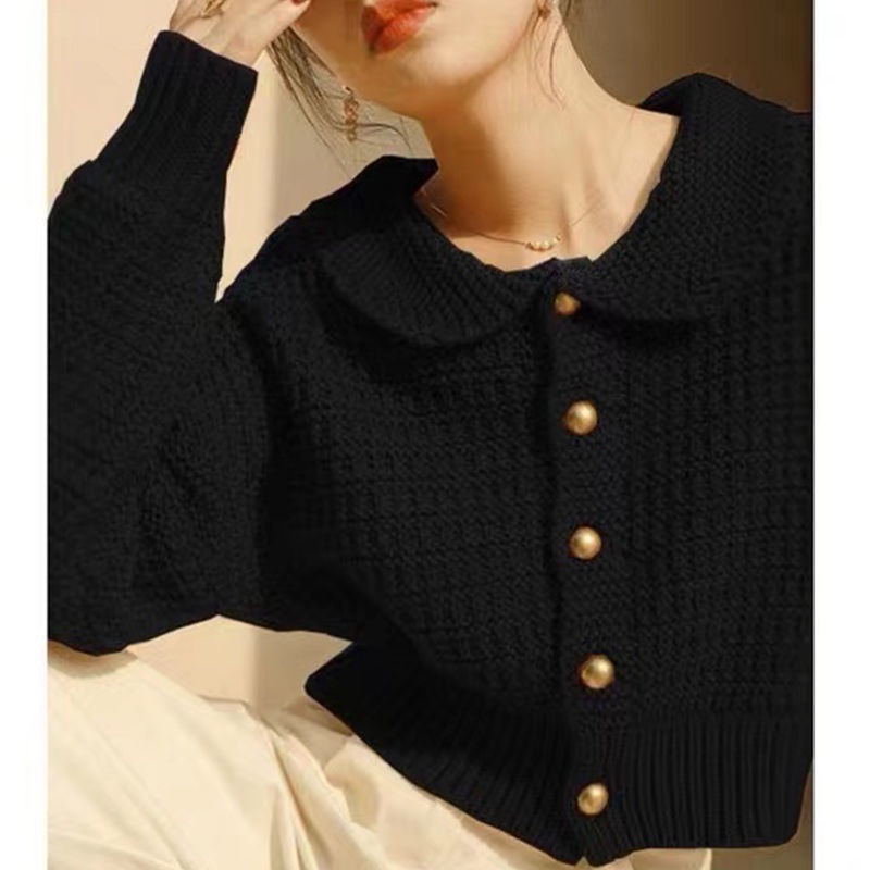 Áo Khoác Cardigan Dệt Kim Cổ Búp Bê Phong Cách Pháp Thời Trang Xuân Thu Mới Cho Nữ