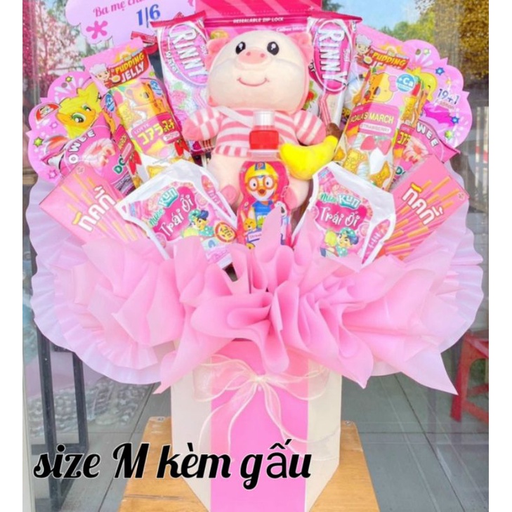 bó hoa bánh kẹo kèm gấu bông, quà sinh nhật cho bé gái , bé trai , bạn gái , bạn trai