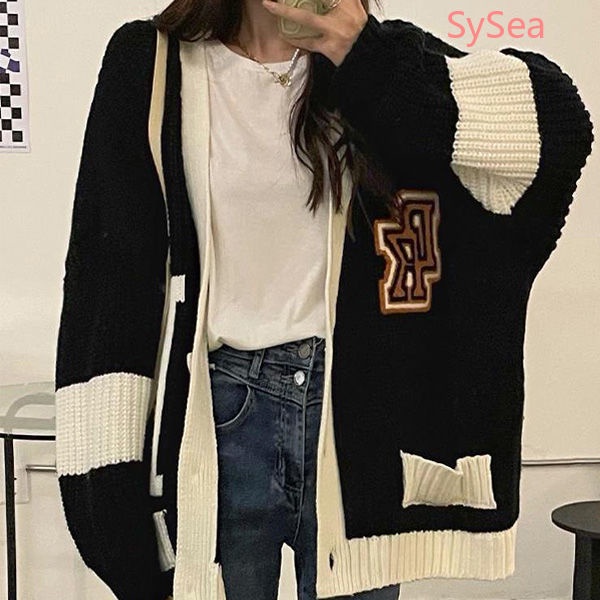 Áo cardigan tay dài dệt kim dáng rộng phong cách học đường mùa đông cho nữ